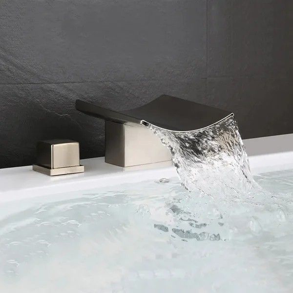Brushed Nickel/Brushed Gold Waterfall Widespread Bathroom Sink Faucet Double Handle