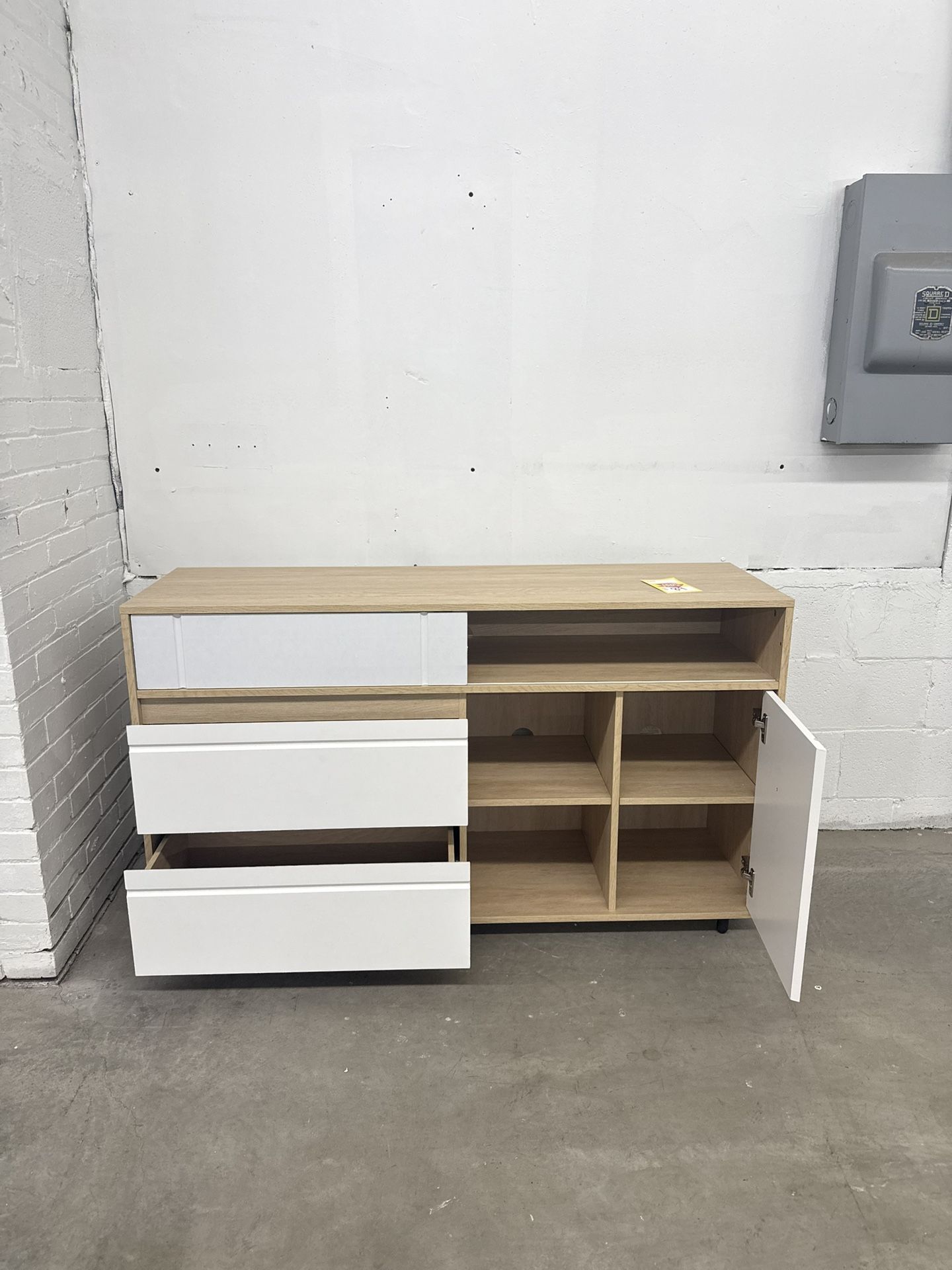 Contemporary Storage Sideboard Coastal Oak/ Solid White