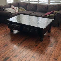 Crate & Barrel Black/Mahogany Wood Coffee Table