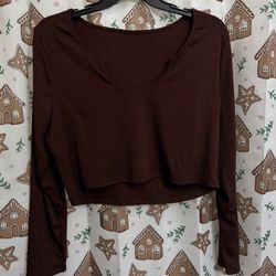 brown ribbed long sleeve top