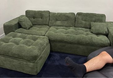 MAXYOYO 104"/132'' Sectional Cloud Couch with Ottoman, Cloud Boneless Modular Couch, Layered Cushion & Tufted Upholstered