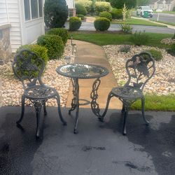 Wrought Iron High End Bistro Table and Chairs Set 