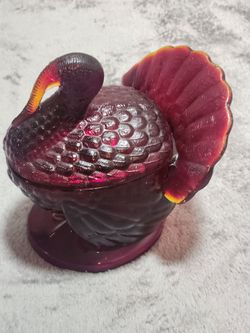 L.E. Smith Ruby Red Amberina Glass Turkey Candy Dish
