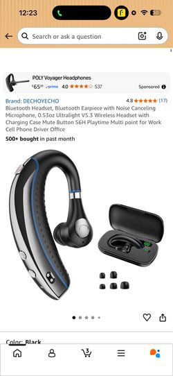 Bluetooth Headset, Bluetooth Earpiece with Noise Canceling Microphone, 0.53oz Ultralight V5.3 Wireless Headset with Charging Case Mute Button 56H Play