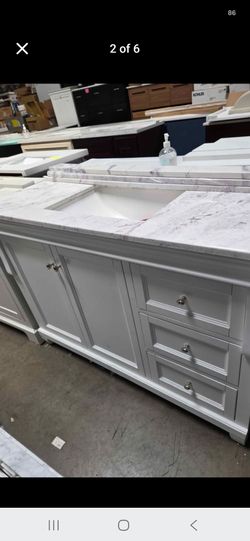 White Single Sink Bathroom Vanity with Marble Top 48"