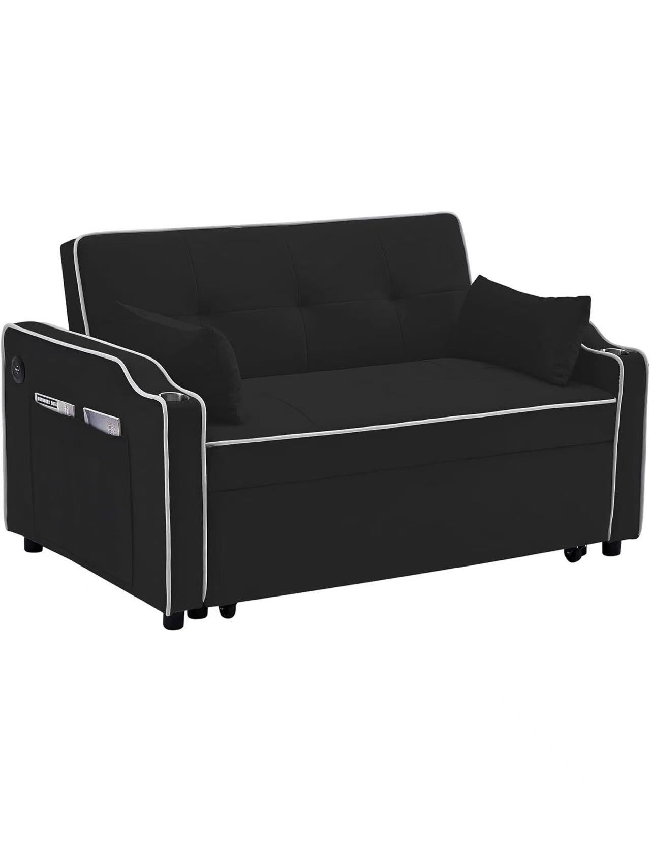 Sofa Bed, 3 in 1 Convertible Sofa Chair Bed, Adjustable Backrest Chair, Chaise Lounge with USB Ports, Cup Holder, Side Pocket,Black,29