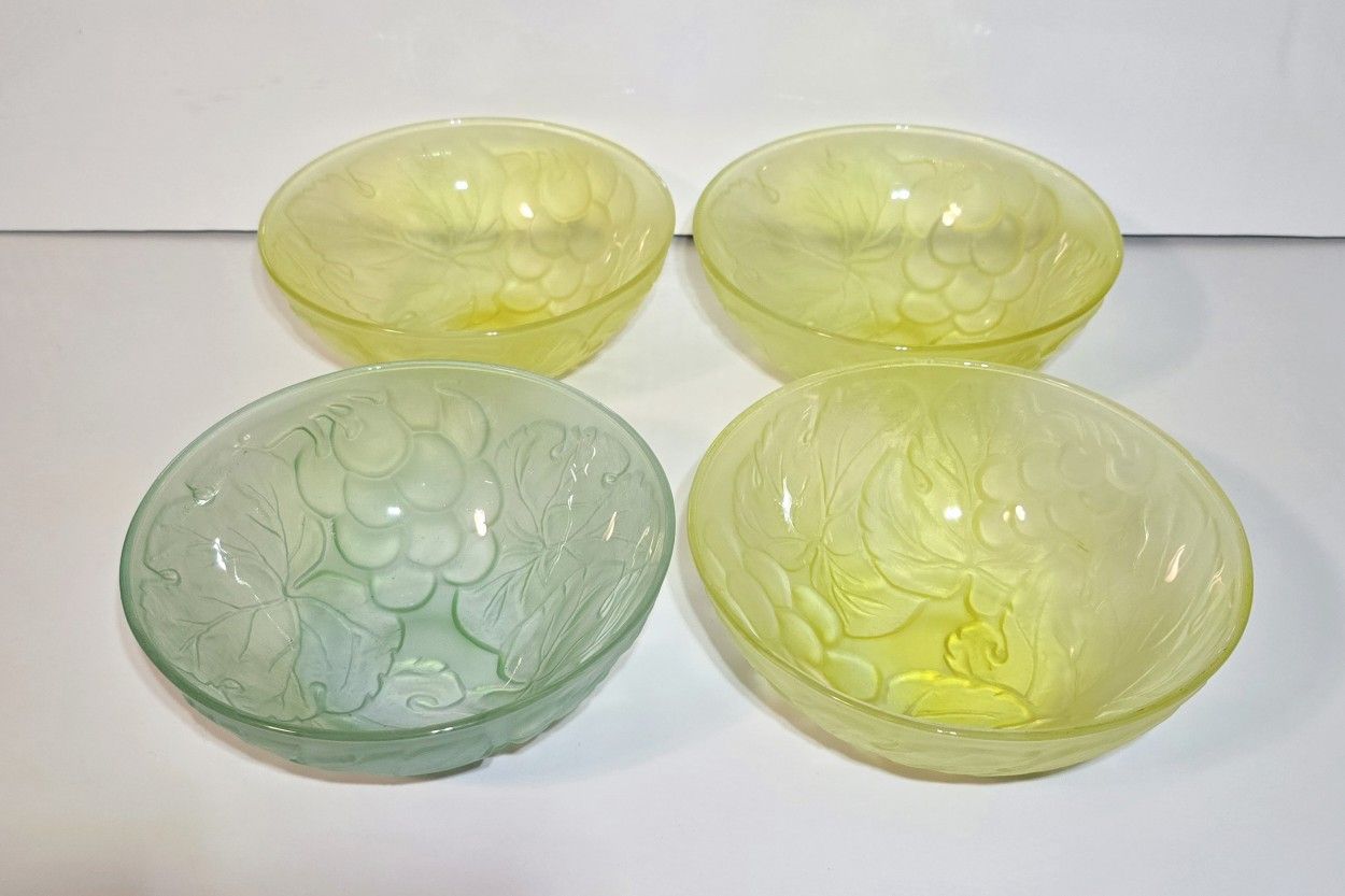 KIG Frosted Embossed Glass Plates Set of 4 Vintage Satin Colorful Glassware