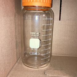 Corning PYREX  (1000  ml ) Glass Cylindrical Wide Mouth Media Storage Bottle With  Orange Screw Lids