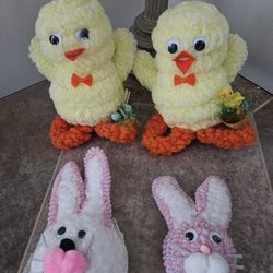 (2) 7" Tall Easter Chicks $3.00 EA. & (2) 6" & 7" Easter Bunny Decorations $2.00 EA.; NEVER USED