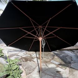Umbrella Double Decker Parasol with Wooden Pole Black 