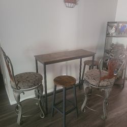 Small Rectangle Wooden Bistro Table W 2 Wooden Stools( Metal Stools Included)
