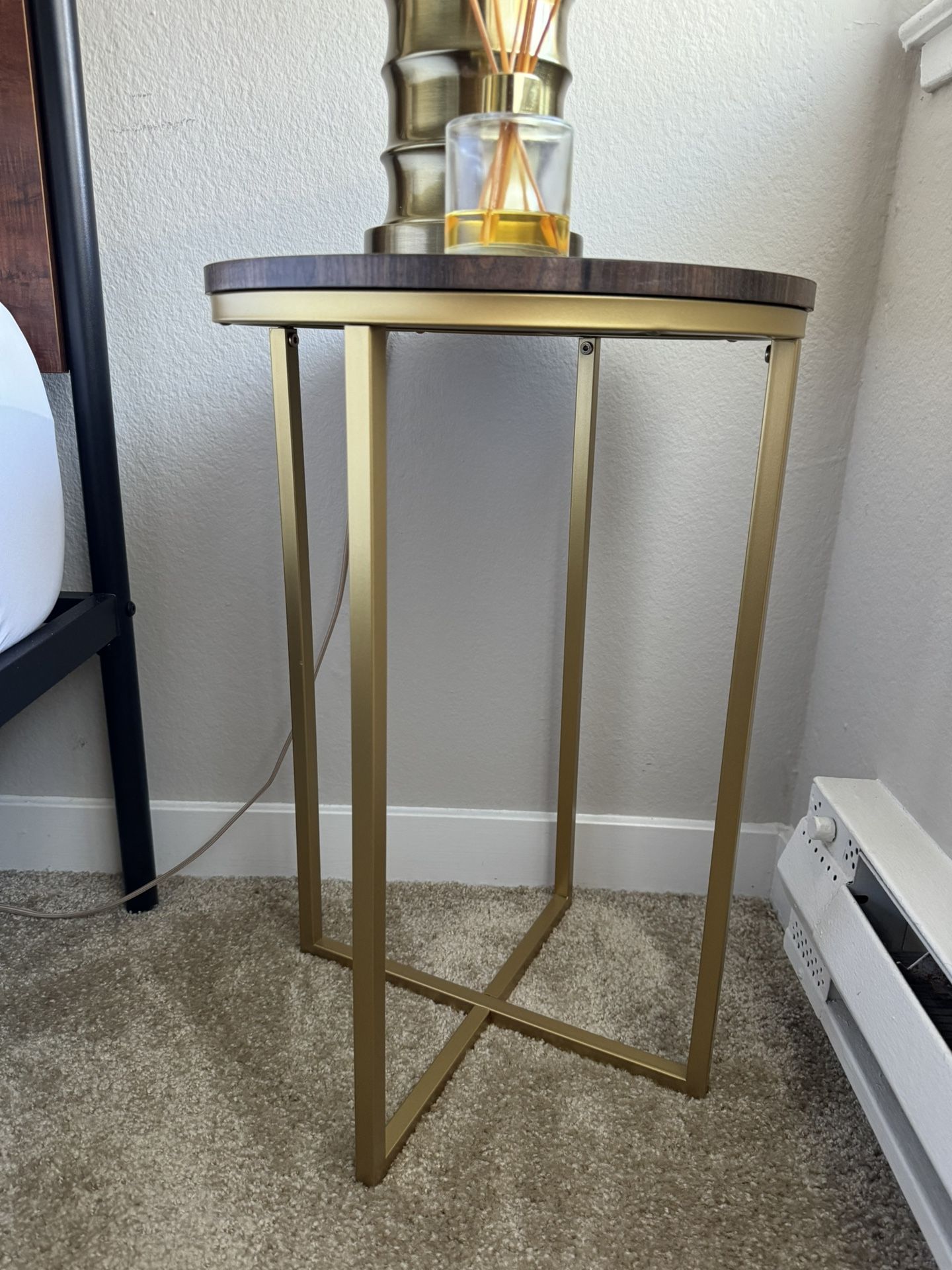 Brown End Table With Gold Frame 