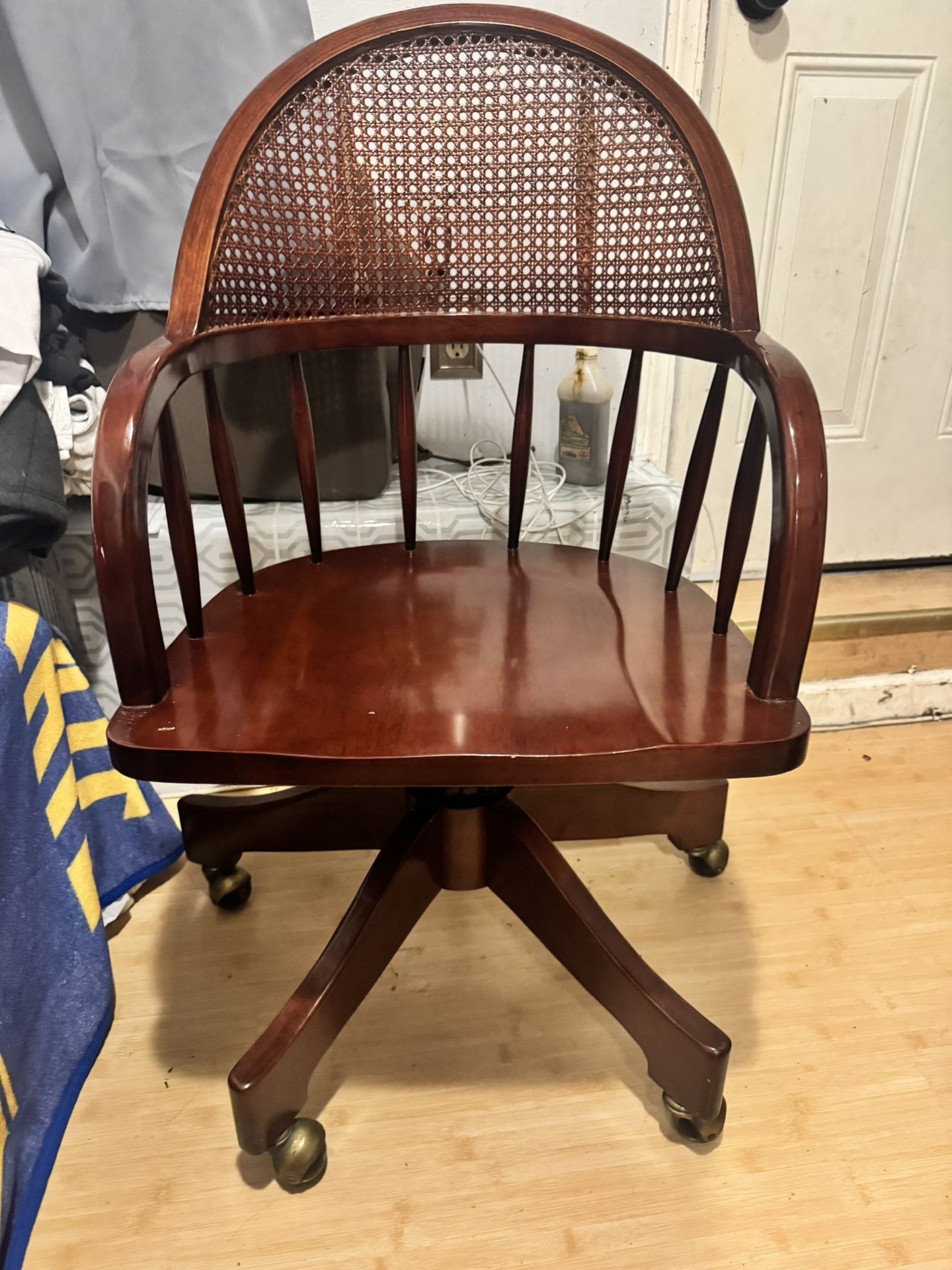 Cherry Stained Caned Back Office Chair