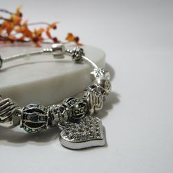 Luxury Bracelet Silver Plating Heart Charm Crystal Beads Bracelets