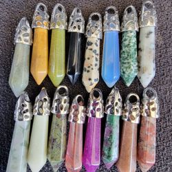 Gemstone Hexagon Point Pendant Necklace, Natural Healing Crystal Quartz Point