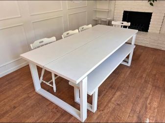 🤍 Vintage Style Big Table with bench and chairs