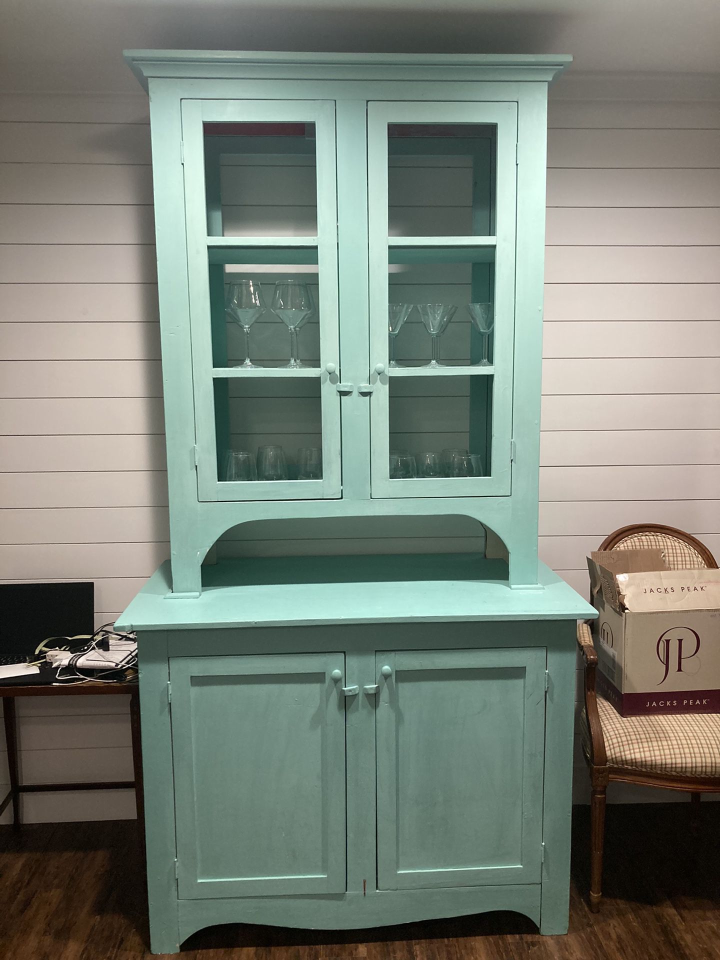 Turquoise blue wood Cabinet 2pcs w storage
