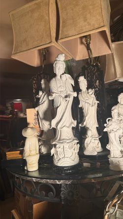 Blanc de Chine 20” T plus carved wooden base  c1900