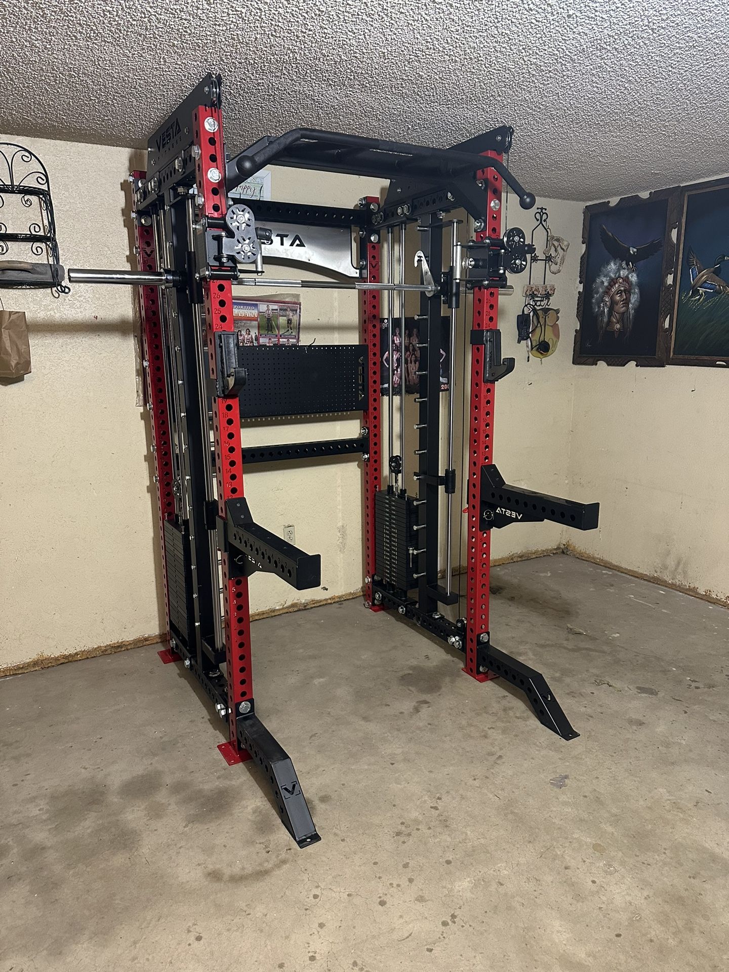 PRO SERIES Ultimate 3-1 Half Rack Functional Trainer w/Smith Machine Bar | 400lb Stack | Gym Equipment | Fitness | Commercial | Squat Rack