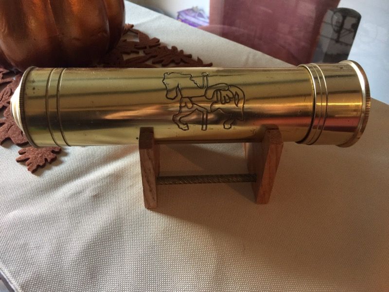 Antique Brass Kaleidoscope with carved Carousel horse and stand**Great for Christmas gift**