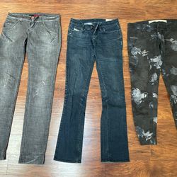 Set Of 3 Women’s Jeans + Pants Sz 28/27 Denim Miss Sixty Adidas Diesel