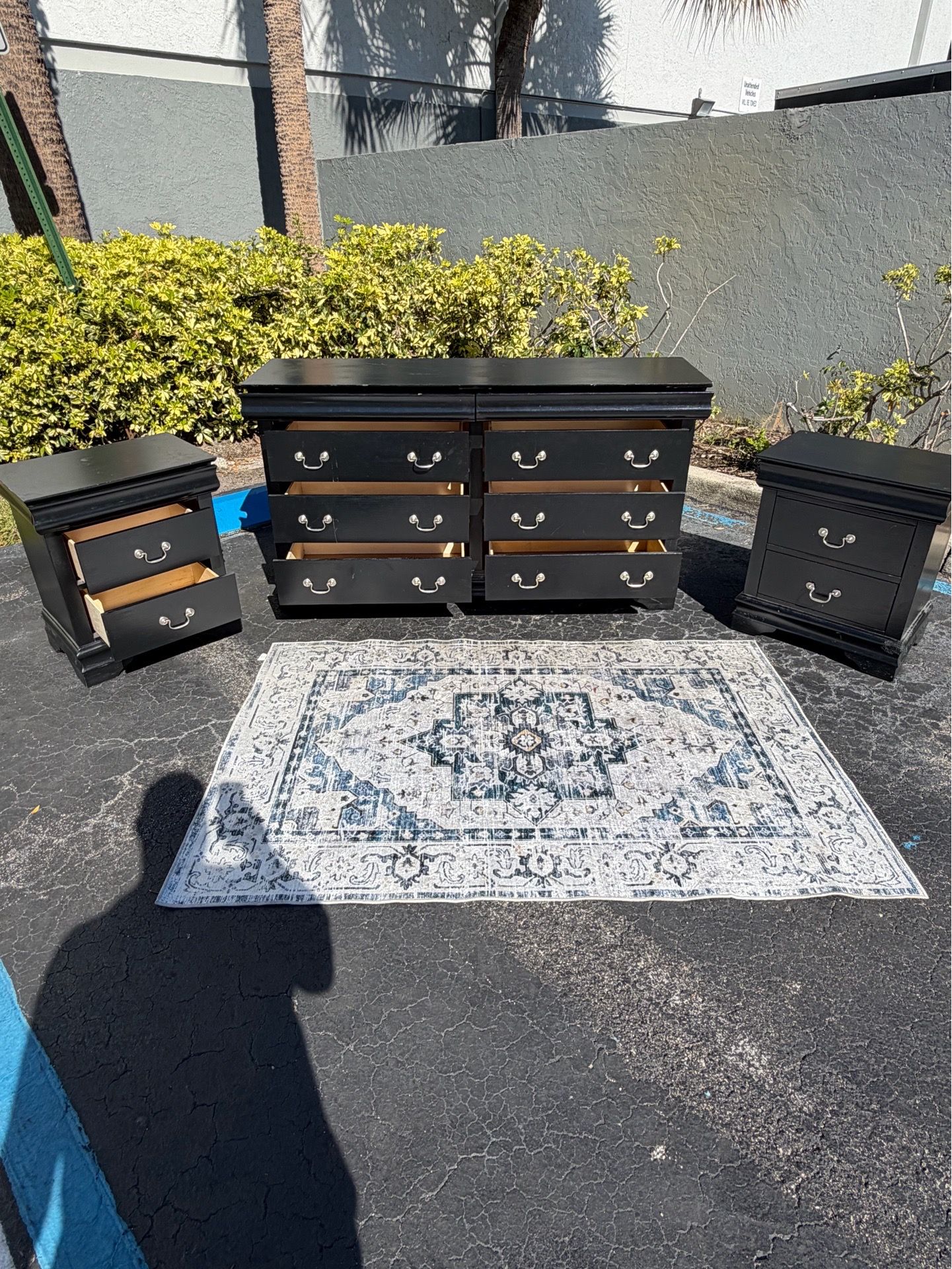 Beautiful black wood dresser set of nightstands bedroom set wardrobe closet chest rustic modern contemporary