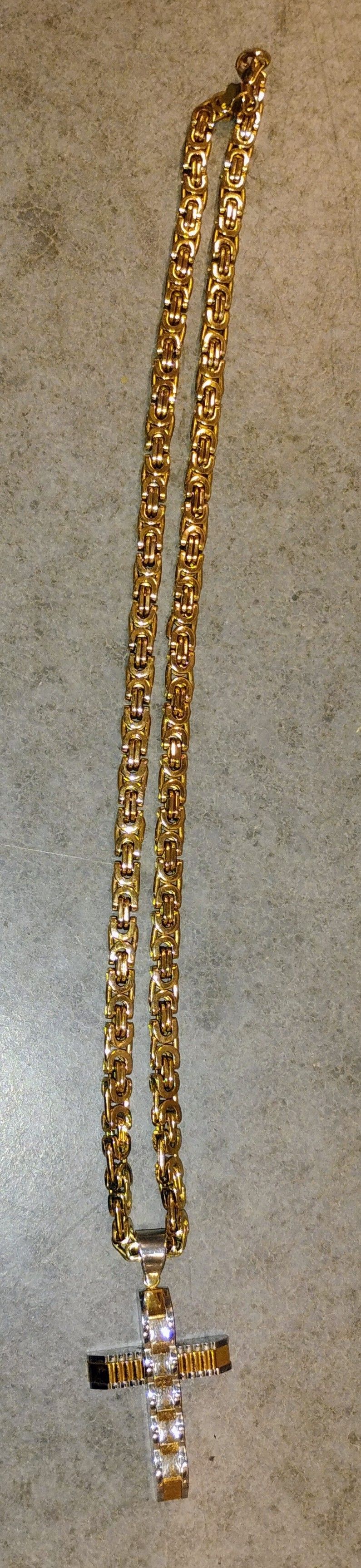 Beautiful Stainless Steel Byzantine Crucifix And Chain