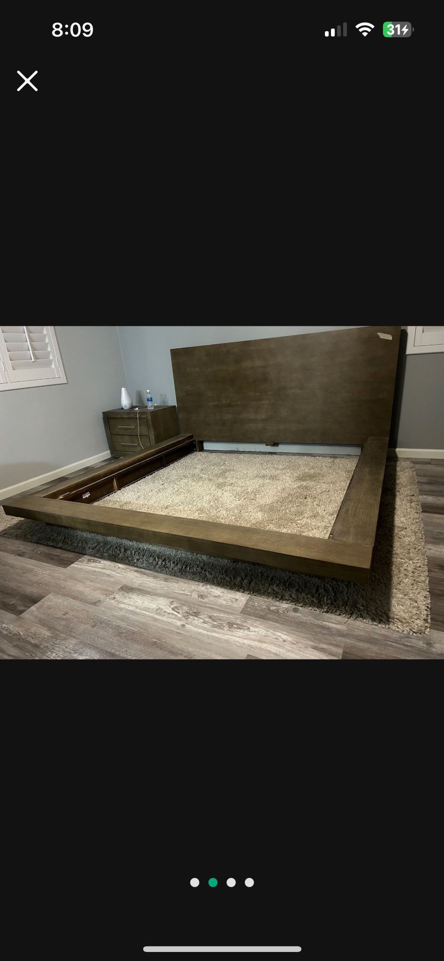 Solid wood platform Bed, Nightstand and dresser