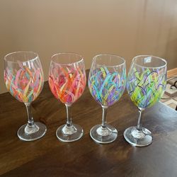 Decorated Wine Glasses:  Set Of 4