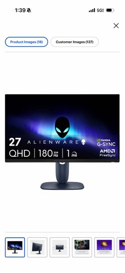 Gaming Monitor Alienware NEW - AW2725DM 27" IPS LED QHD 180Hz 1ms FreeSync and G-Sync with HDR (HDMI, DisplayPort)