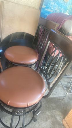 Bar Stools with Brown Cushioned Seats – Set of 2