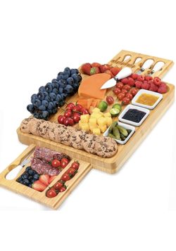 Cheese Board and Knife Set, Bamboo Charcuterie Board