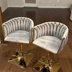 Set of 2 Modern Velvet Bar Stools with Gold Base 
