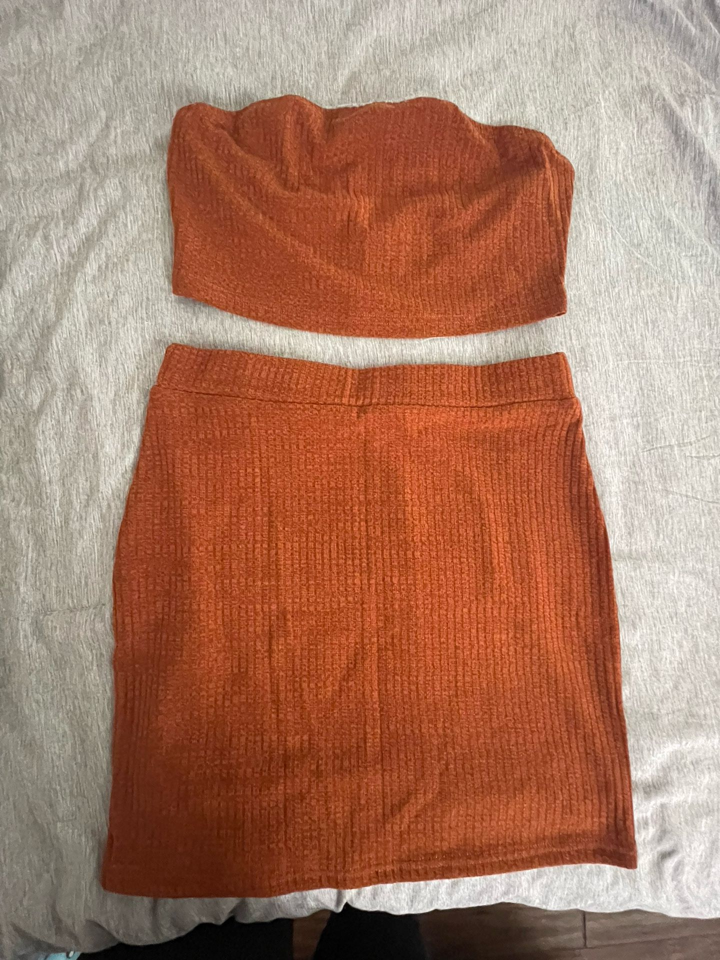 Size L Tube Top And Skirt Set With Cardigan 