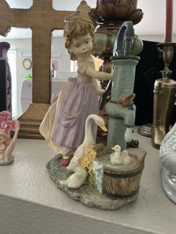 Vintage Girl at Water Pump Figurine with Ducks for home decor