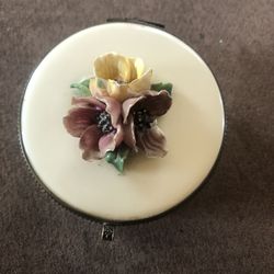 Vintage Porcelain Mirror Trinket Box- Shows Wear