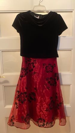 Girls Size 14 Iz Byer California Red/Black Velvet Dress