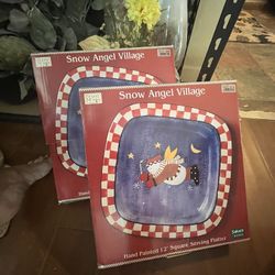Sakura Debbie Mumm: SNOW ANGEL VILLAGE: Square Large  Plate