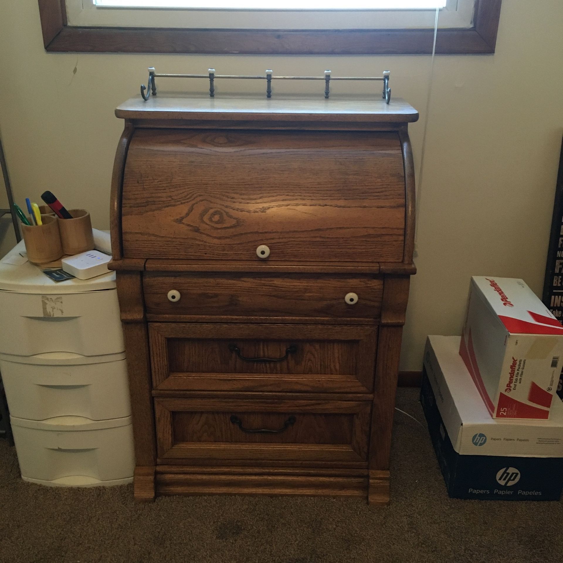 27” Petite Roll-top Desk Solid Golden Oak