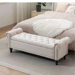 51" Bedroom Storage Bench for End of Bed, Upholstered Ottoman Bench with Rolled Arms, Entryway Bench with Safety Hinge for Living Room Bedroom

New