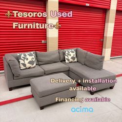 Gray sectional & ottoman