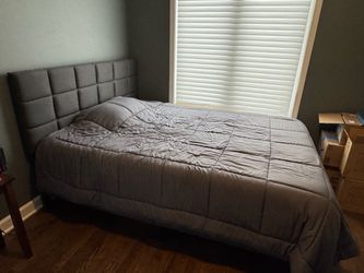 12”  Memory Foam Mattress W/ Navy Blue Headboard & Bed Frame