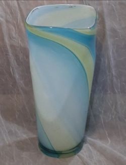 Art Glass Vase Blue Green Swirl
