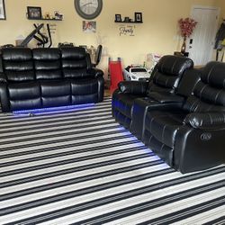 Brand New Reclining Sofa And Love Seat With LED Lighting 