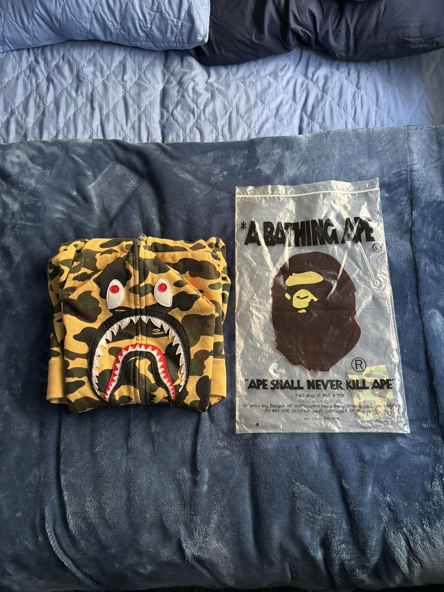 Bathing Ape 1st Yellow Camo Shark Full zip Hoodie