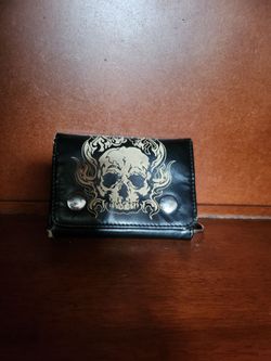 Black Leather Skull Biker Wallet