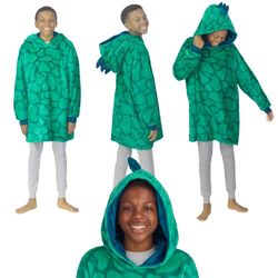 Saint Eve Youth 2in1 Sleep Hoodie Wearable Blanket Cozy Pillow Green Dino Kid