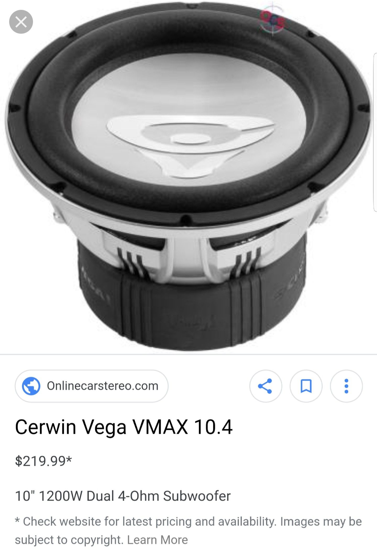 2 Cerwin Vega Vmax 10.4 ( 2 - 10s ) with box !!