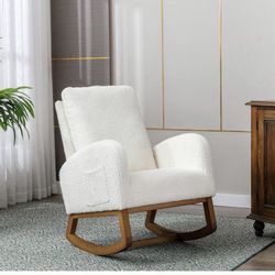 White Teddy Solid Wood Outdoor Rocking Chair with White Cushions