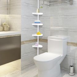 5-Tier Rustproof Shower Shelves Shower Rack with Tension Pole for
